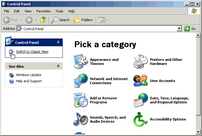 The Control Panel in Windows - How to switch to the Classic Windows XP view